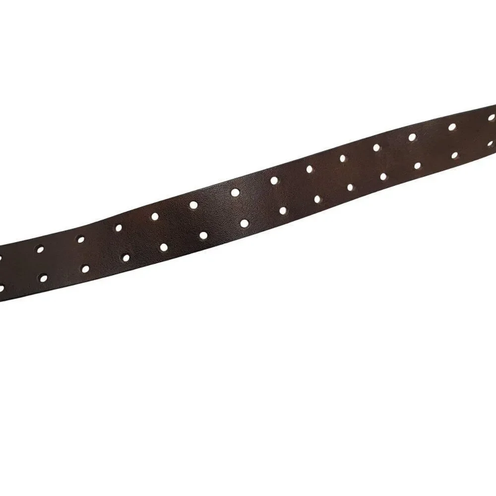 Mens Double Prong Genuine Italian‎ Leather Brown Belt M/L 36